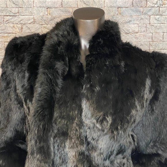 VGUC Vintage Black Dyed Rabbit Fur Jkt-Sz S,Attchd scarf, nice, pretty coat! - Picture 2 of 10
